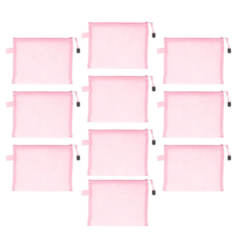 Mesh Zipper Pouch A5 Size File Organizer Bag 10 Pack for Travel On the Go Office School Supplies and Cosmetics 9.4 by 7.1 Inches Pink Nylon Document Bags