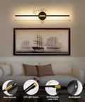Black And Gold Rechargeable Wall Sconce Set Of Two Packing An Epic 8000 Mah Battery Delivering Up To Sixty Hours Of Warm Lighting With A Dope 350 Degree Rotating Mount Making Setup Totally No Sweat Perfection For Your Entire Home, featuring a 32" LED light tube in metal.