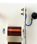 Close-up of copper coils and terminals on Top Shelf Electric Vertical Acoustics Demonstration Kit for classroom physics labs.