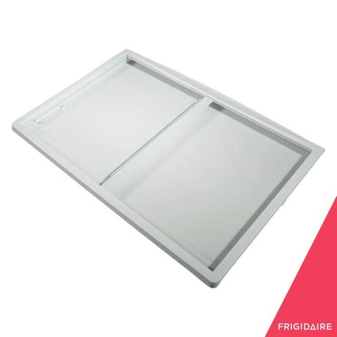 Spill Safe Shelf For Refrigerators 240358926 White, Easy Install Replacement Shelf angled view showing glass panel and frame
