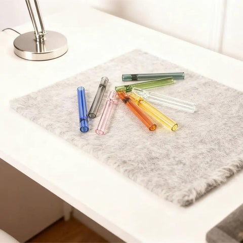Colored Borosilicate Glass Blowing Tubes 8 Piece Set Heavy Duty High Temp Resistant on table mat