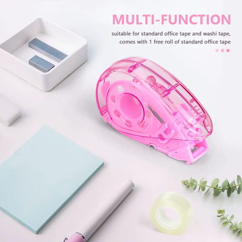 Sleek Pink Automatic Tape Dispenser For Washi And Standard Office Tape Super Handheld Push Cut Mechanism Portable Desk Organizer Battery Free Home Game Changer with free roll of tape.