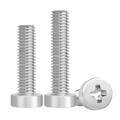 Premium 304 Stainless Steel Cheese Head Cross Recessed Screws M6 M8 Thin Low Head Machine Bolts Rock Solid Hella Tough Rust Proof Hardware Assembly Fasteners 5 Piece Set with cross recessed drive.