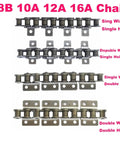 Premium 1.5M Drive Roller Chain With Double Wings For Heavy Duty Conveyor And Machine Transmission, showing 08B chains with various hole types.