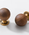 10 Pack Walnut Wood Sphere Cabinet Pulls With Copper Base 1.18 Inch Drawer Knobs for dresser wardrobe cupboard cabinets