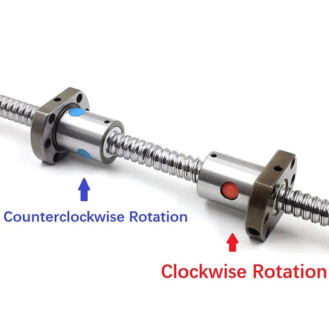 Badass Heavy Duty Thirty Two Millimeter Bidirectional Ball Screw Kit with Five Millimeter Lead showing clockwise and counterclockwise rotation.