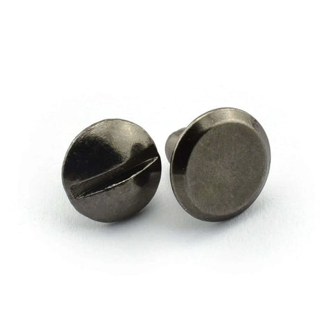 Close-up of 15 Sets Chicago Screws For Book Binding And Leather Craft Round Slotted Head Binding Bolts Dope Quality Carbon Steel Nickel Plated
