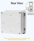 Rear view of Hella Weatherproof Abs Plastic Junction Box IP65 Rated Secure Latch Closure Built Tough For Indoor Outdoor Wiring Projects Smooth Install Gray 5.9 X 5.9 X 3.5 Inch.