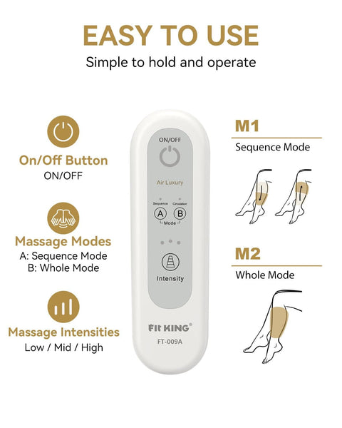 Remote control for Air Compression Leg Massager Boots For Circulation And All Day Pain Relief with modes and intensities.