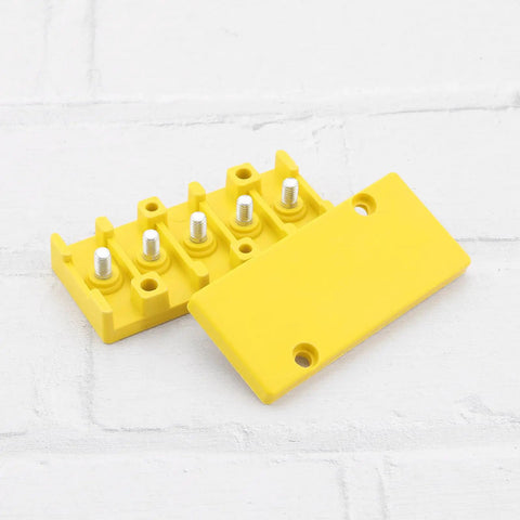 Two Pack Five Pole Junction Box For Electric Bicycle Motor Controller Wire Harness Insulation Case With Screw Nuts 78.5 By 36 By 18.5mm Durable Resin Enclosure showing open yellow junction box on white background.