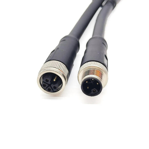 M12 5 Pin L Code Rail Transit Power Connector Cable Male To Female, PVC Jacket, 16A 60V, Waterproof IP67, 1 Meter, Sensor Molding Cable