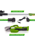 Heavy Duty Cordless Electric Pruning Shears With 6 Foot Extension Pole And Rechargeable Battery for yard work tools and accessories.