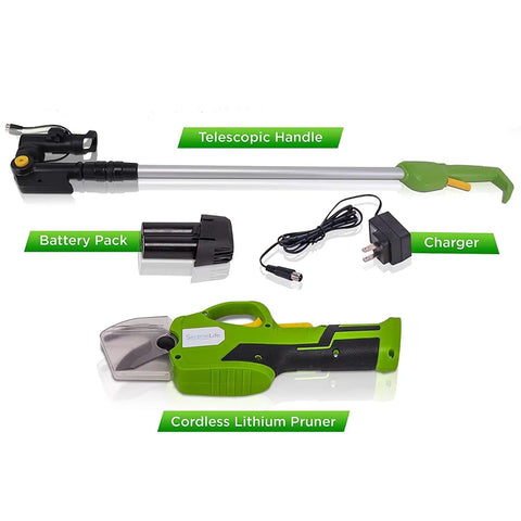 Heavy Duty Cordless Electric Pruning Shears With 6 Foot Extension Pole And Rechargeable Battery for yard work tools and accessories.