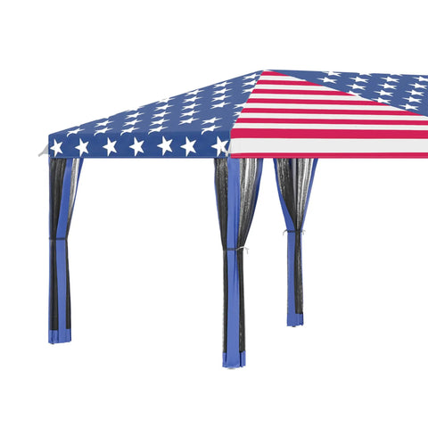 10 By 20 Pop Up Canopy Tent With Netting Heavy Duty Party Shelter For Backyard Patio And Garden Instant Sun Shade With Carry Bag American Flag Design
