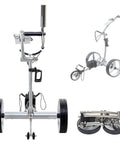 Heavy Duty Electric Golf Cart With Remote Control Smooth Three Wheel Push Caddy compact folding design stainless steel frame.