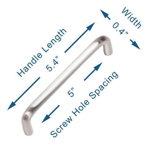 Dimensions of Polished Chrome 5 Inch Hole Center Cabinet Handles in Solid Stainless Steel for Kitchen and Bathroom