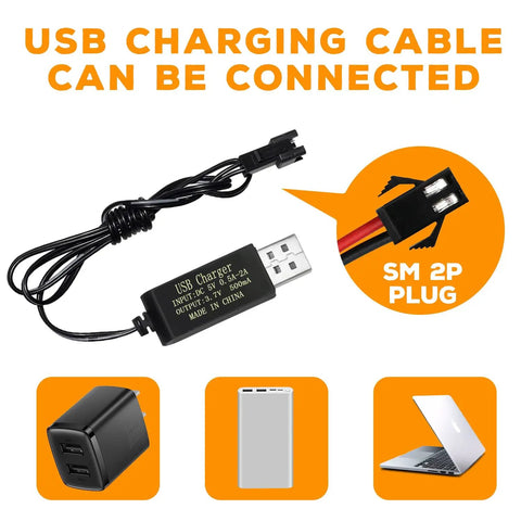 3 Pack 3.7V 2000mAh SM2P Lithium Battery With USB Charging Cable For DE68 DE44 DE45W DE58 DE49 DE57 DE70 RC Cars Trucks Tanks