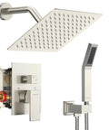 Shower Faucet Set With 8 Inch Rain Shower Head And Handheld Sprayer, Wall Mounted Shower System With Rough In Valve, Brushed Nickel