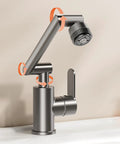 Adjustable 360 ° Swivel Kitchen Faucet with 4m Jet Retractable Robotic Arm Black Finish, showcasing its rotating parts.