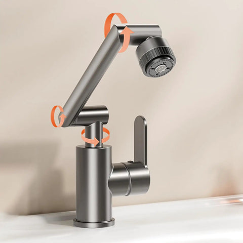 Adjustable 360 ° Swivel Kitchen Faucet with 4m Jet Retractable Robotic Arm Black Finish, showcasing its rotating parts.