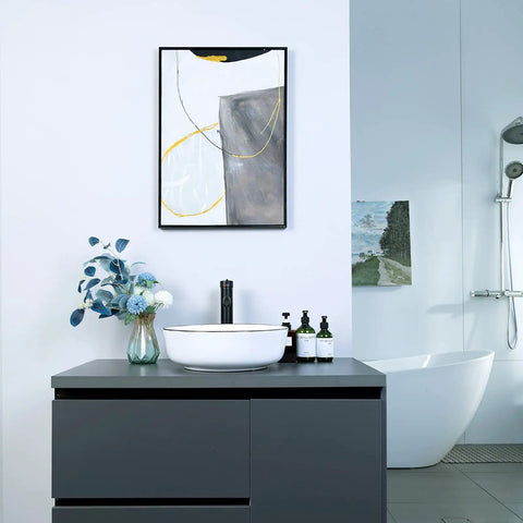 White Ceramic Vessel Sink For Countertop Install Round Above Counter Porcelain Basin With Black Faucet And Pop Up Drain Scratch Resistant
