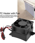 Top Shelf 220 Volt 300 Watt Electric Ceramic Ptc Air Heater With Built In Fan And Smart Thermostatic Control visible with a black fan.