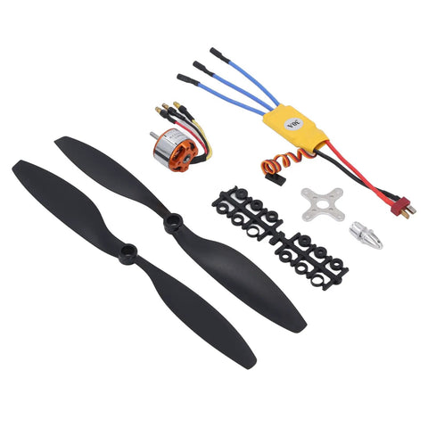 13T Brushless Motor And 30A ESC Kit For RC Quadcopter And 550 RC Plane with propellers, motor, ESC, and mounting accessories