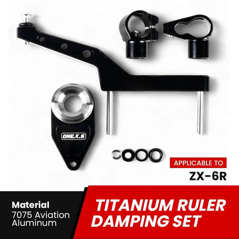 Kawasaki Ninja ZX-6R CNC Stabilizer Damper Beefed-Up Complete Steering Mounting Bracket For ZX636R ZX-6R 2023 2024 2025 Dialed-In Speed-Sensitive Damper System With 22-Position Tuning A Bracket Black, showing black CNC 7075 aluminum bracket and components.