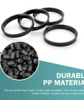 Four Pack Car Wheel Hub Center Rings 73.1 By 60.1 Reduction Adapter in heavy duty black plastic for vibration reduction.