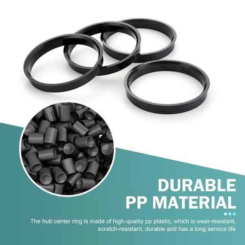 Four Pack Car Wheel Hub Center Rings 73.1 By 60.1 Reduction Adapter in heavy duty black plastic for vibration reduction.