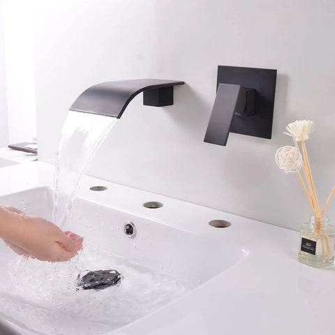 Matte Black Waterfall Wall Mount Faucet For Tub And Sink Brass Bath Filler Tap Wall Mounted Bathtub Filler One Half NPT Connection