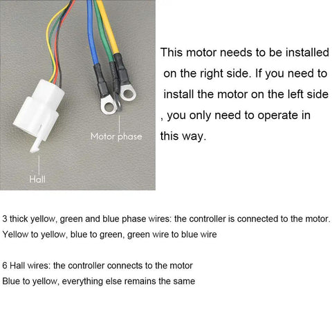 Wire connections diagram for Beefed Up Brushless DC Motor Kit For Electric Scooters And Bikes 48V 2000W 4300RPM