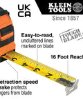 Heavy Duty Pro-Grade 16-Foot Tape Measure With Single Hook Nylon Reinforced Blade And Metal Belt Clip for quick measurements