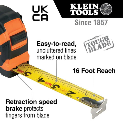 Heavy Duty Pro-Grade 16-Foot Tape Measure With Single Hook Nylon Reinforced Blade And Metal Belt Clip for quick measurements