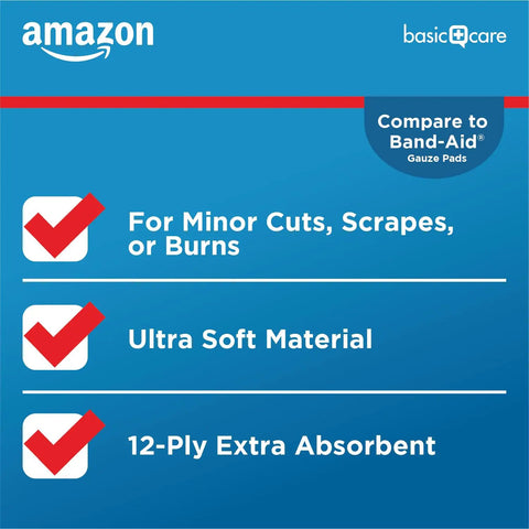 Sterile 4x4 Inch Gauze Pads For Cleaning Covering And Cushioning Cuts And Minor Injuries 12-Ply Extra Absorbent 50 Count One Pack