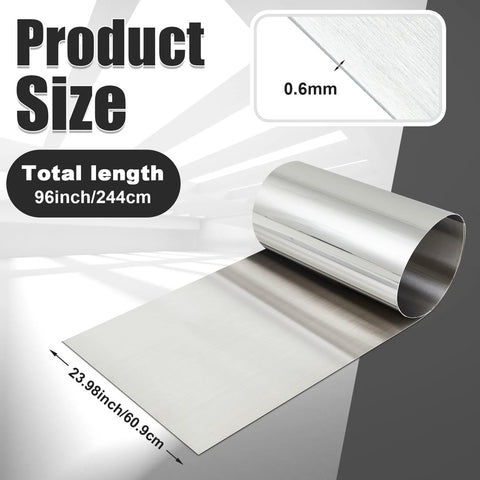 Front view of MorningRo 430 stainless steel sheet, brushed finish, 0.6 mm thick, 24x96 inches