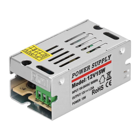 Solid As A Rock Regulated Switching Power Supply 12 Volt 0.25 Amps 15 Watt Led Driver in compact aluminum housing.