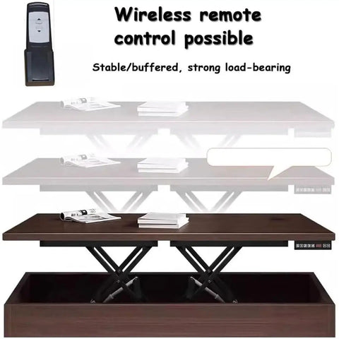 Heavy Duty Electric Scissor Lift Table With Wireless Remote And Foldable Platform shows remote, height adjustment and stable design.