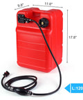 Portable 6 Gallon 24L Marine Fuel Tank With 9.8 Foot Hose Level Gauge And L Shaped Handle, red tank with hose on white background