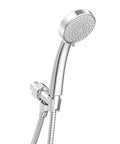 Evolve ShowerStart Express Multifunction 1.5 GPM Handheld Shower with Hot Water Saver Thermostatic Valve and Auto-Diverting Tub Spout System, Chrome handheld showerhead close-up.