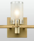 Close-up of gold Three Light Vanity Wall Sconce With Explosion-Proof Frosted Glass Shade, Dope Gold Plated Modern Bath Fixture For Bathroom Mirrors