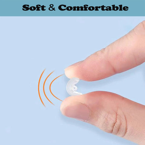 Close-up of soft silicone air bag eyeglass nose pad being pinched, showcasing its flexible design for comfort.
