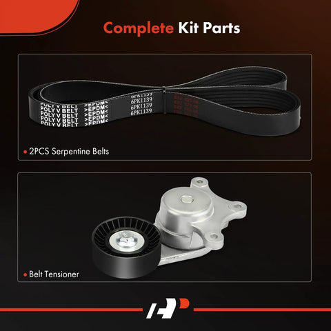 Engine Serpentine Belt Drive Kit With Tensioner For Ford And Lincoln Vehicles showing belt and tensioner components