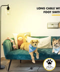 Industrial Black Floor Lamp For Living Room And Bedroom With Champagne Glass Shade next to a sofa with two dogs.