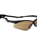Heavy Duty Anti Fog Safety Glasses Rated ANSI Z87 Plus With Tactician Style Wraparound Design with brown tinted lenses and strap.