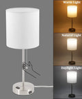 2 Pack Bedside Table Lamps With USB Port And AC Outlet, Pull Chain, Adjustable 2700K to 5000K White Light, Illustrated Light Settings