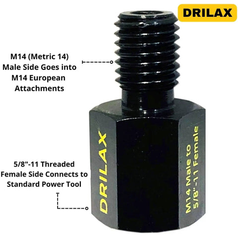 Close-up of European to North American Thread Converter M14 Male to 5/8-11 Female Angle Grinder Adapter, solid steel.