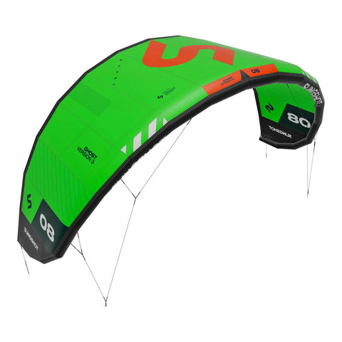 Ghost V3 One Strut Kiteboarding Kite With Compact Swept Canopy For Efficient Upwind Reach in green, angled view