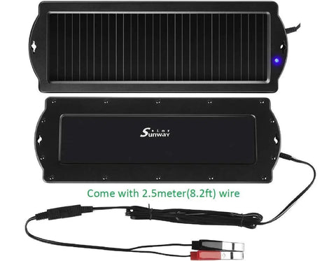 Front and back view of Solar Car Battery Trickle Charger and Maintainer for 12V Vehicles with 8.2ft wire