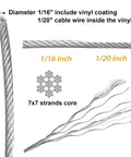 Stainless Steel Wire Rope Cable 1 16th Inch 500 Feet Vinyl Coated Braided 7x7 Core with flexible strands diagram